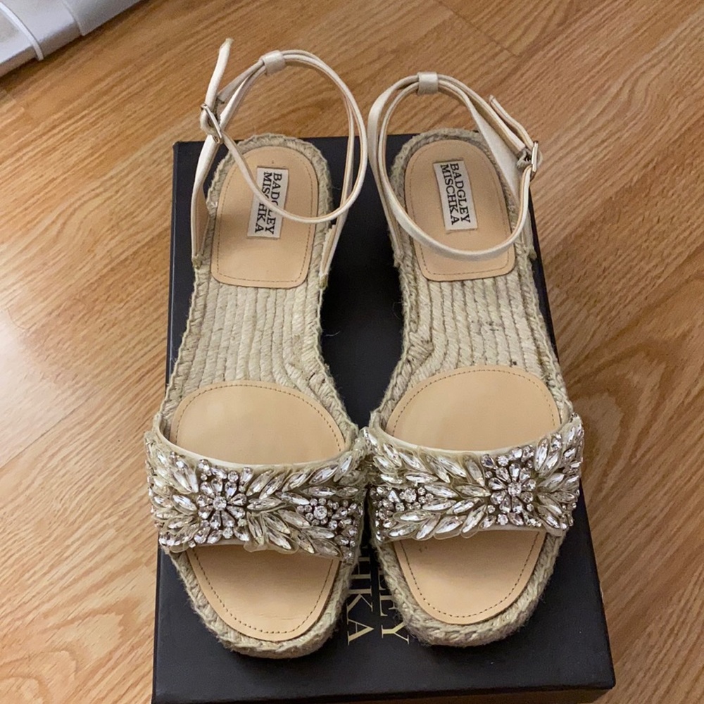Badgley Mischka Embellished Open Toe Espadrilles